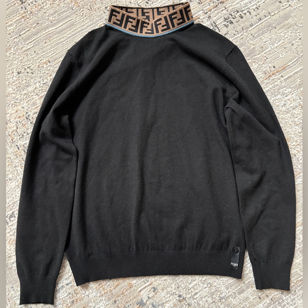 Fendi Knitwear Black FF High Neck Pullover Sweater